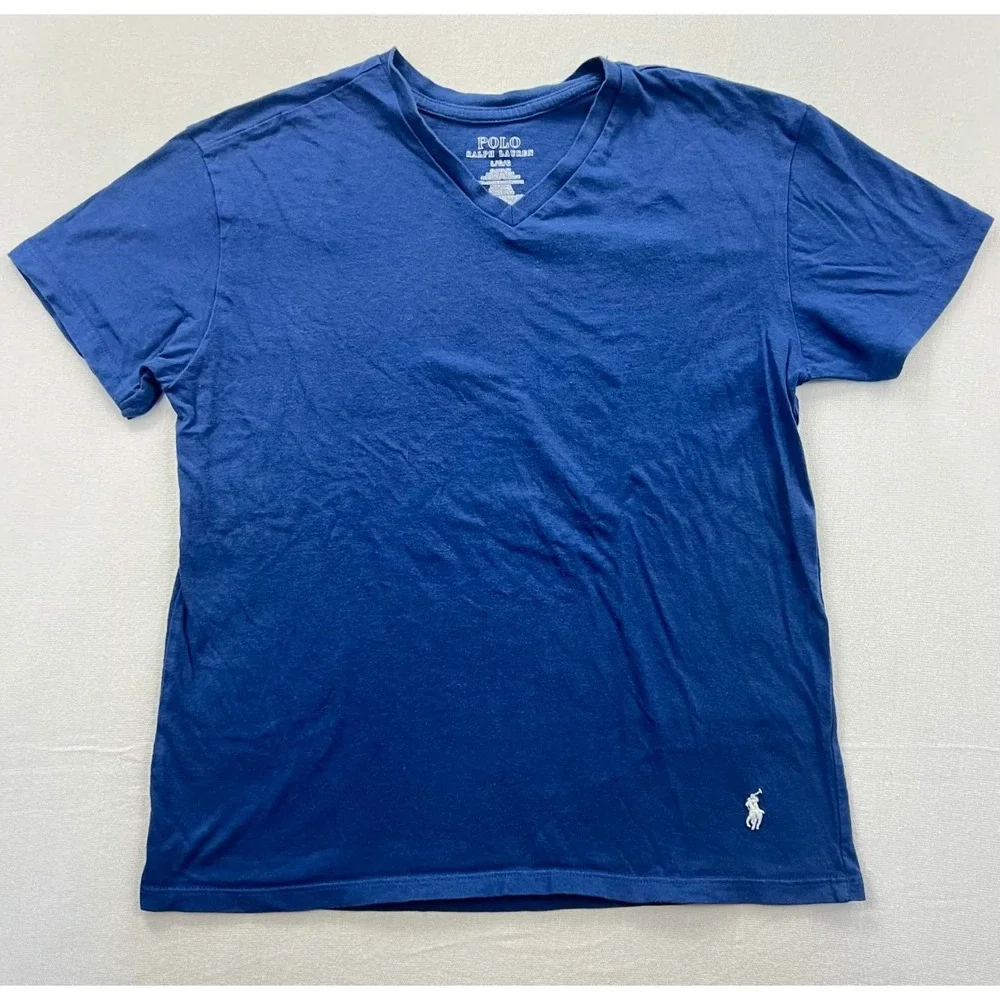 Polo Ralph Lauren Classic Fit Boys Blue V-Neck Logo Tee Cotton T-Shirt Size  L